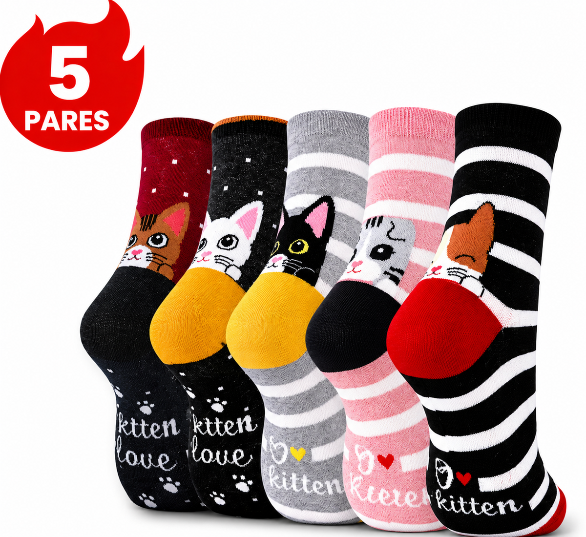 5 Pares de Calcetines de Gatos para Mujer