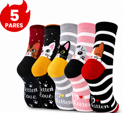 5 Pares de Calcetines de Gatos para Mujer