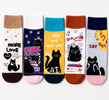5 Pares de Calcetines de Gatos para Mujer